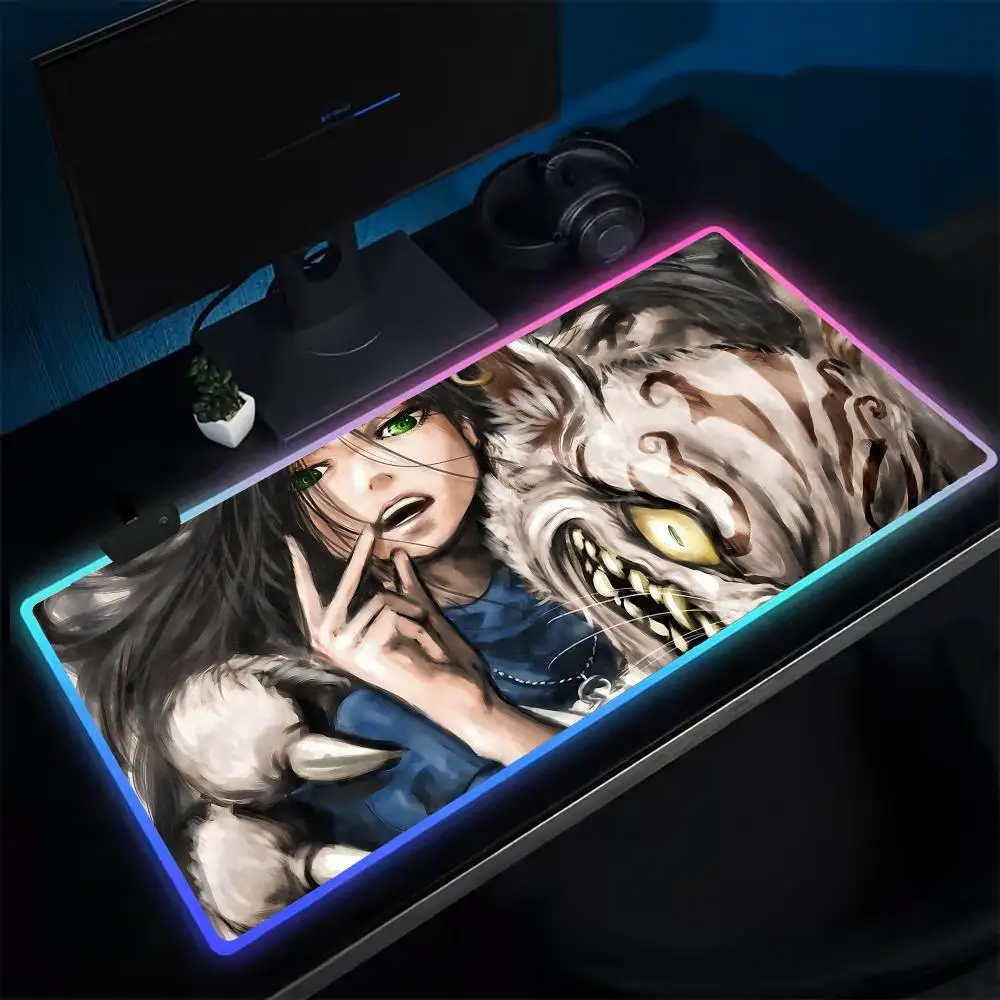 Classic Alice Madness Returns Mouse Pad Anime Gaming Mouse Pad LED Table Pads Backlit Rubber Desktop XXL Mousepad RGB Desk Mats