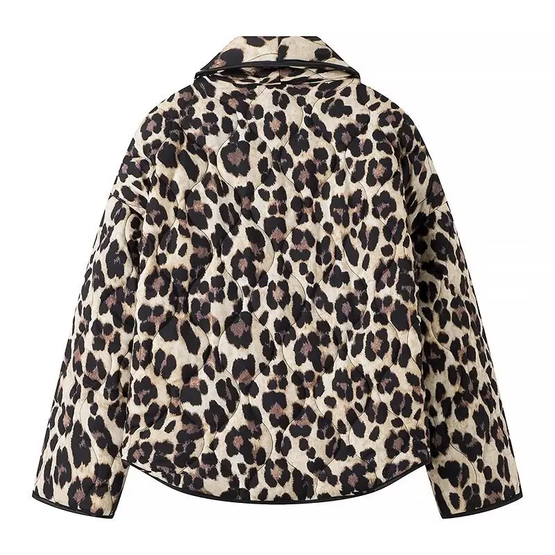 New Arrival 2025 Vintage Leopard Print Cotton Jacket for Women Soft and Warm Loose Without Front Placket