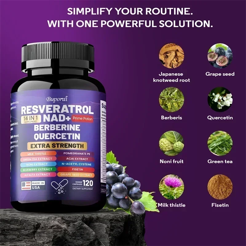 

Resveratrol Nad+ Berberine Quercetin — улучшает старение, антивозрастной усилитель клеток, способствует обмену веществ, защитить здоровье нервов