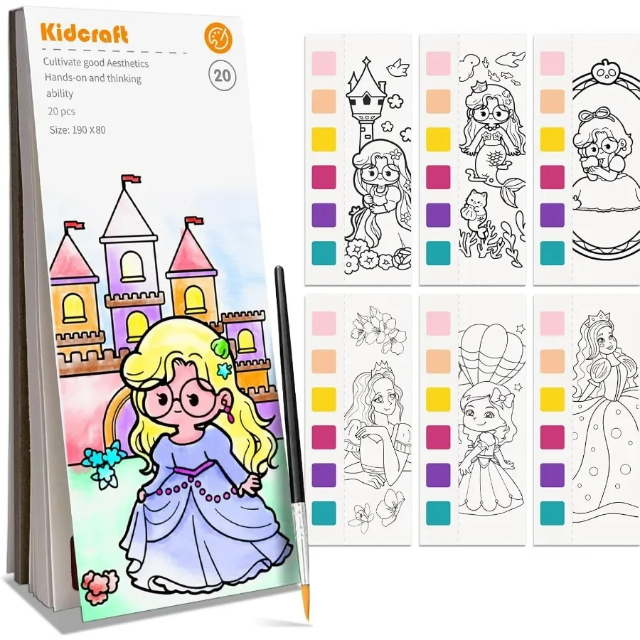 

MessFree Watercolor Painting Kit for Ages 48+: Portable PrincessThemed Coloring Books with WaterSoluble Paints Perfect Travel A