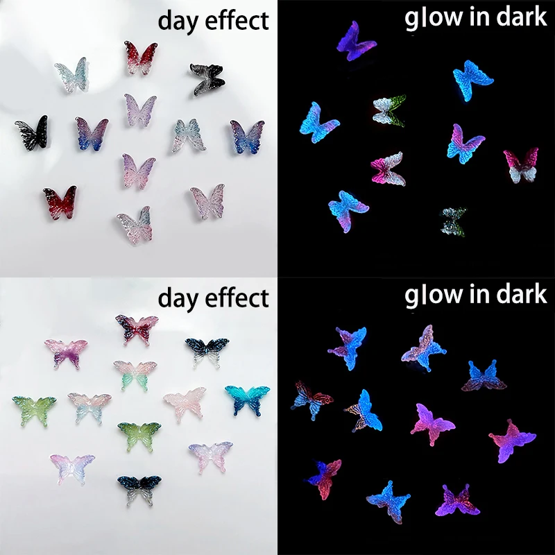 Glow in dark Butterfly Nail Art Decoration Glowing Butterfly Flower  Nails Accessories Finger/Earrings/Phone Case Art Decora