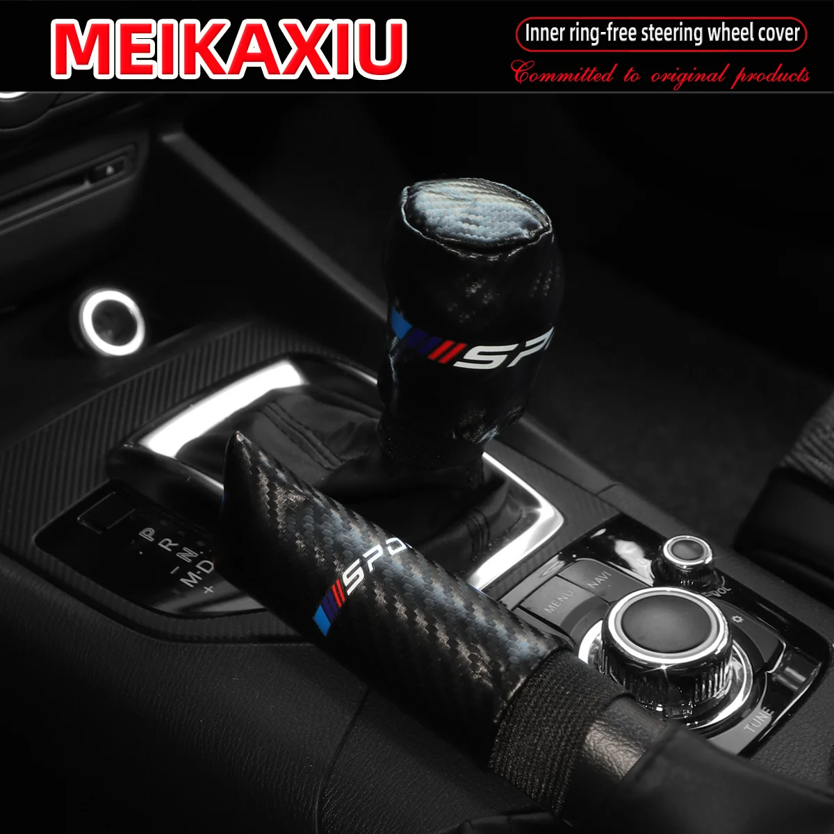 3PCS PU Leder Carbon Faser Sport Auto Lenkrad Abdeckung Handbremse Schalthebel Automotive Zubehör Randlose Design – Detail 2