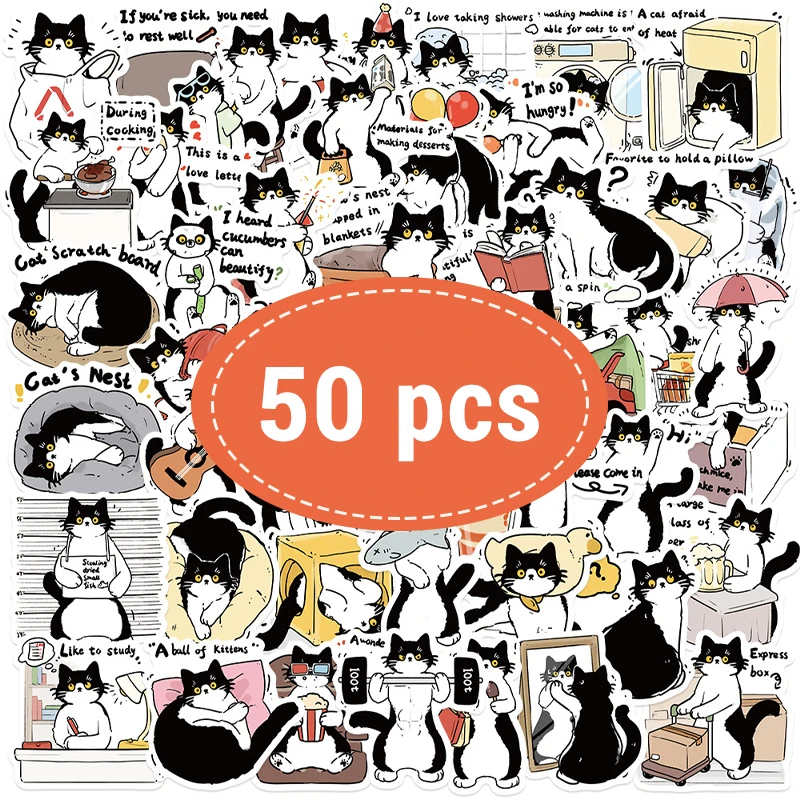 

50 шт., наклейки с черным котом, милые кавайные граффити, наклейки для DIY, ноутбука, скрапбукинга, чехол для телефона, мотоциклетный багаж, детские наклейки