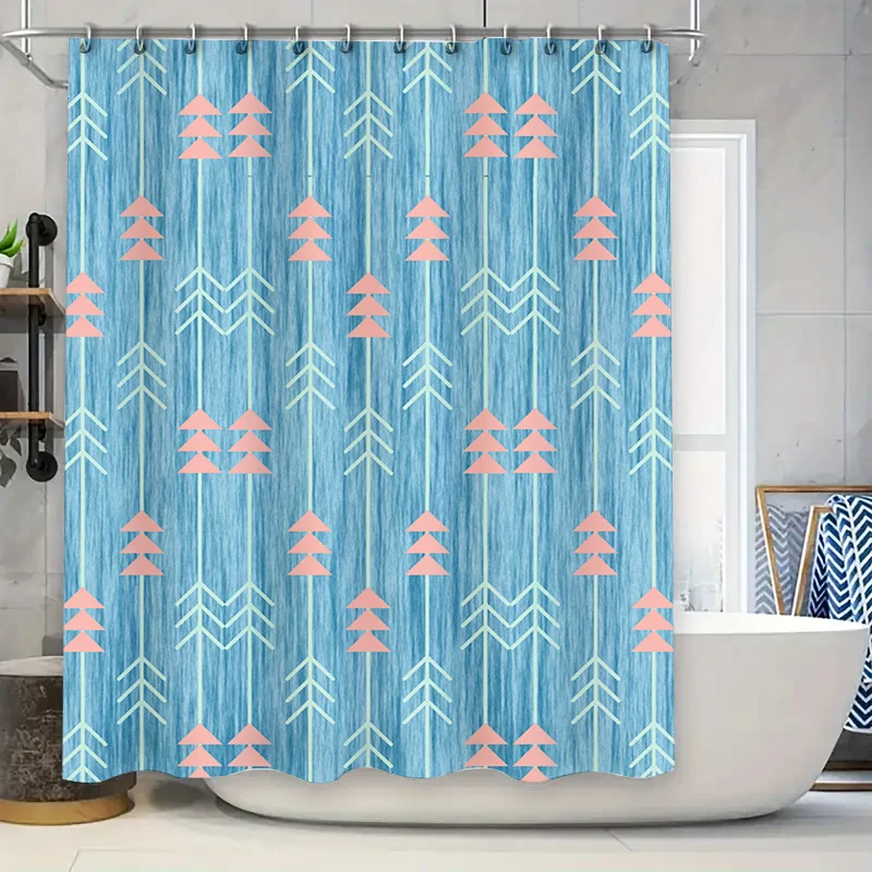 Woodland Style Shower Curtain Blue Pink Arrow Design for Bathroom Decorations Machine Washable Waterproof Fabric (Based on commo
