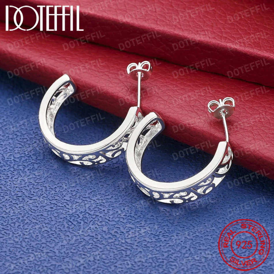 925 Sterling Silber Filigrane Halbrunde Ausgehöhlte Ohrringe für Damen, Modischer Party- und Hochzeitsschmuck, Geschenkidee