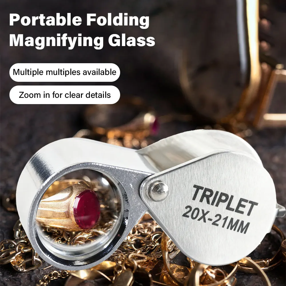 Pocket Jewelry Magnifier with 10X 20X 30X Magnification Options - Foldable Metal Loupe for Diamond and Gemstone Identification
