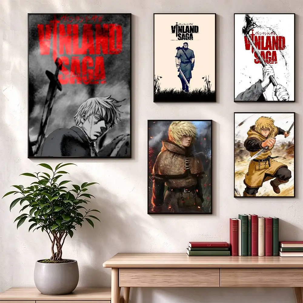 Black-k v-Vinland-d Saga  Poster Waterproof Wall Art Sticker For Bar Living Room Vintage Decor High Quality Print Gift