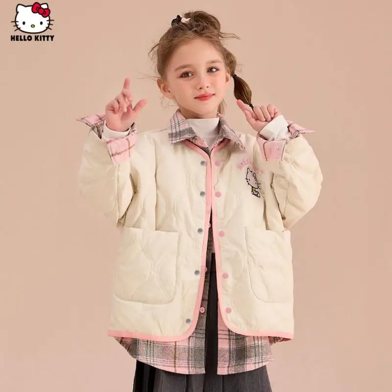 

Sanrio Y2K Girl Coat Hello Kitty Kawaii Anime Fashion Student Winter Keep Warm Thickening Lapel Tops Children Clothing New Style