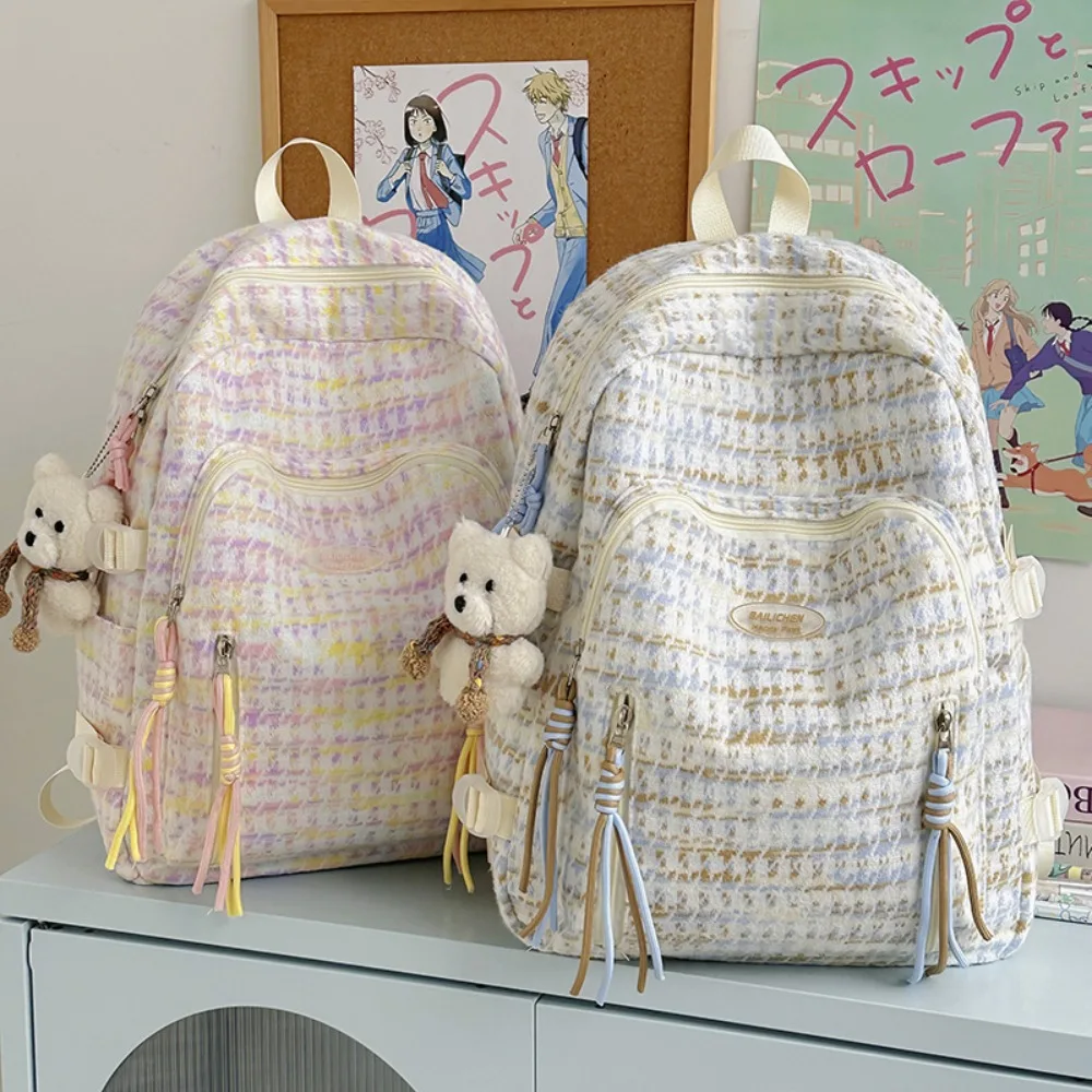 

Ins Junior High Student Schoolbag Female High School Student Plaid Casual Versatile Backpack New Multi-function Fashion