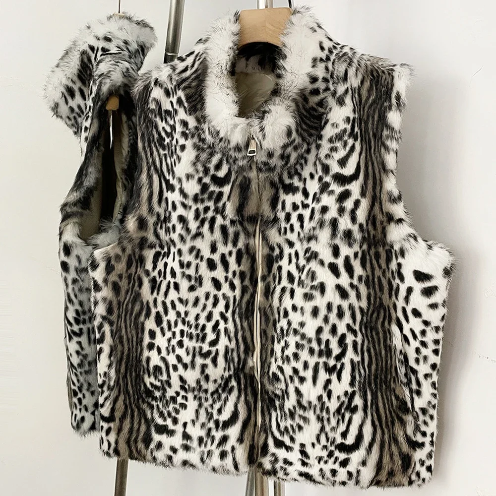 OFTBUY Neue Winter-Luxus-Oberbekleidung für Damen, Echte Kaninchenfell-Weste mit Stehkragen, Reißverschluss, Ärmellos, Natürliche Pelzweste für Damen – Detail 17