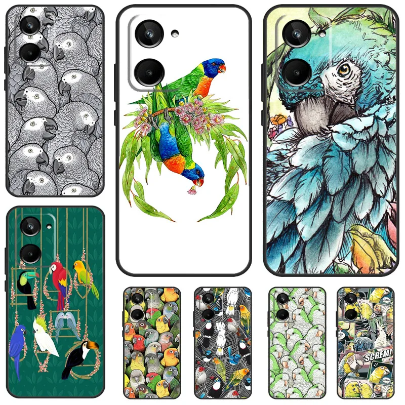 Colorful Parrots For Realme GT Neo 5 GT3 GT5 9 10 11 12 Pro Plus C25s C21Y C30 C31 C33 C35 C51 C53 C55 Case