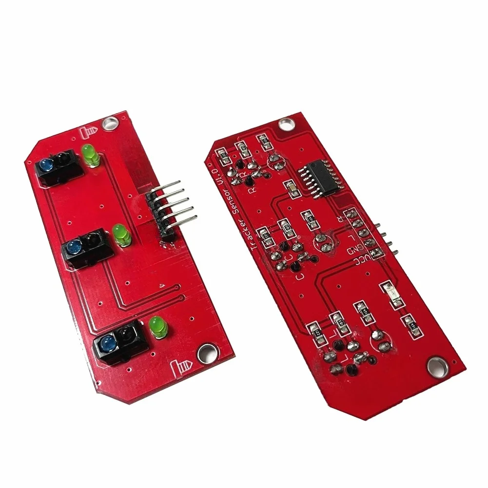 Red 3 Way Tracking Line Follower Module Adjustable Sensitivity 5V Operating Voltage Indicator LEDs Pre-drilled Mounting Holes