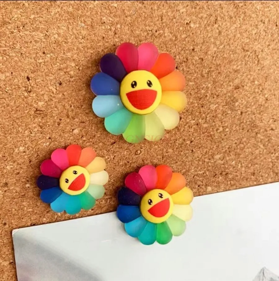 3pcs Colorful rainbow smiling face sunflower cartoon emoticon pushpin weather cute cork message decoration button