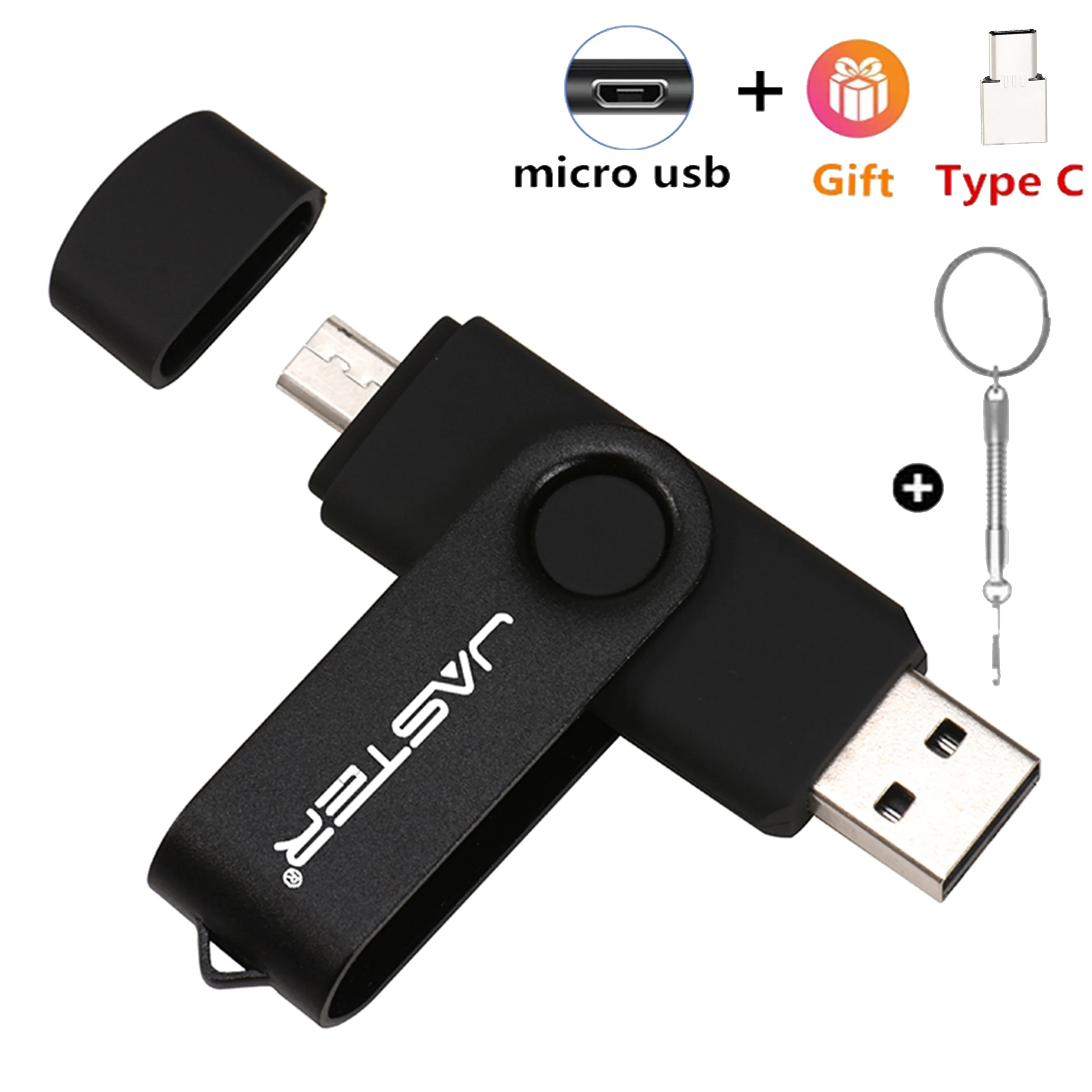 3 in 1Spin OTG Usb 2.0 Flash Drive 64GB 32G Free Gift TYPE-C Pen Drives 16GB  U Disk 8G Comes With Gifts Key Chain Memory Stick