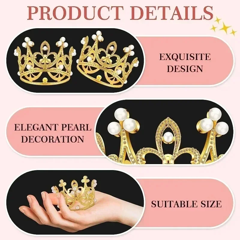 30/1Pcs Mini Crown Cake Decoration Gold Silver Pearl Tiara Crowns for Children Hair Ornaments DIY Cake Topper Wedding Decoration