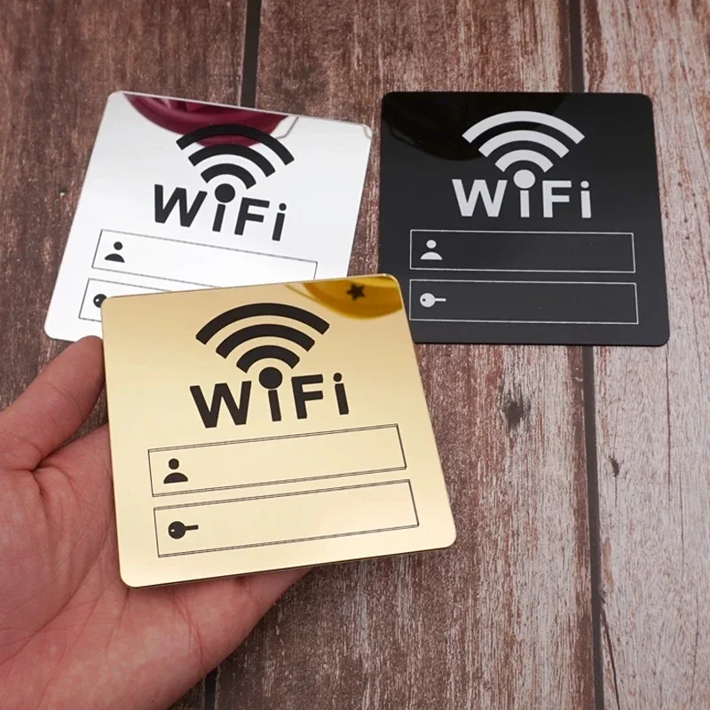 WiFi Sign Sticker Mirror Surface Account Password Acrylic WiFi Sign 3D Mirror Wall Sticker for Public Places House Shops Home