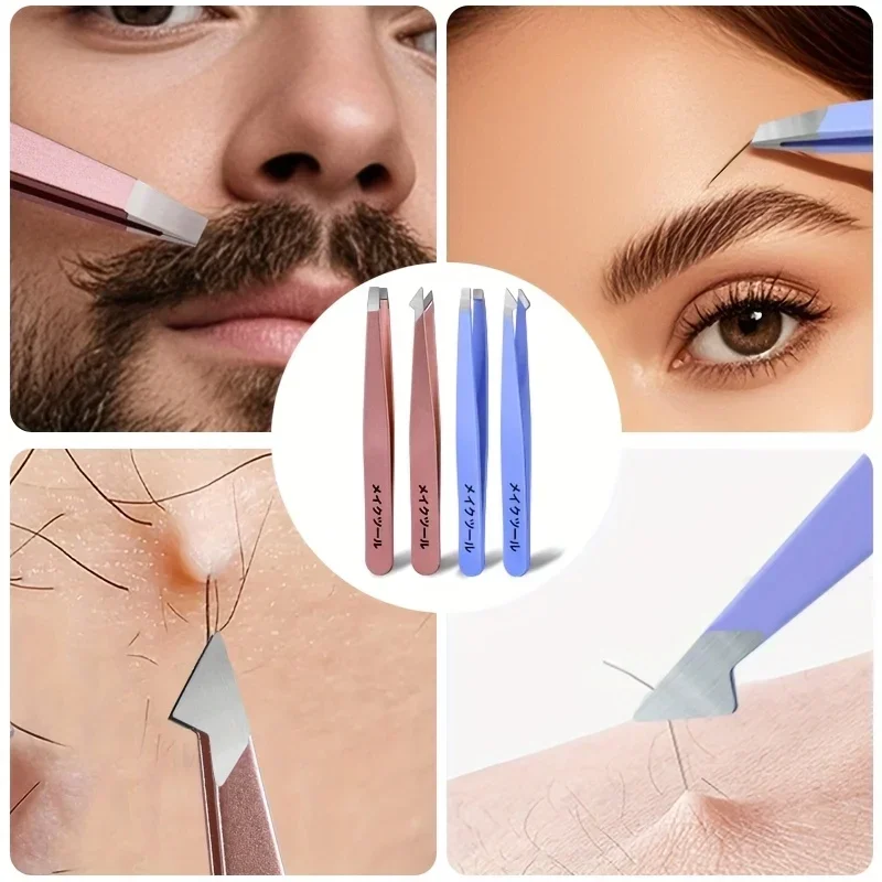 Pinça profissional de aço inoxidável para sobrancelha, 2 peças, ponta de precisão resistente para enxerto de sobrancelha, aplicação de cílios, cabelo indolor