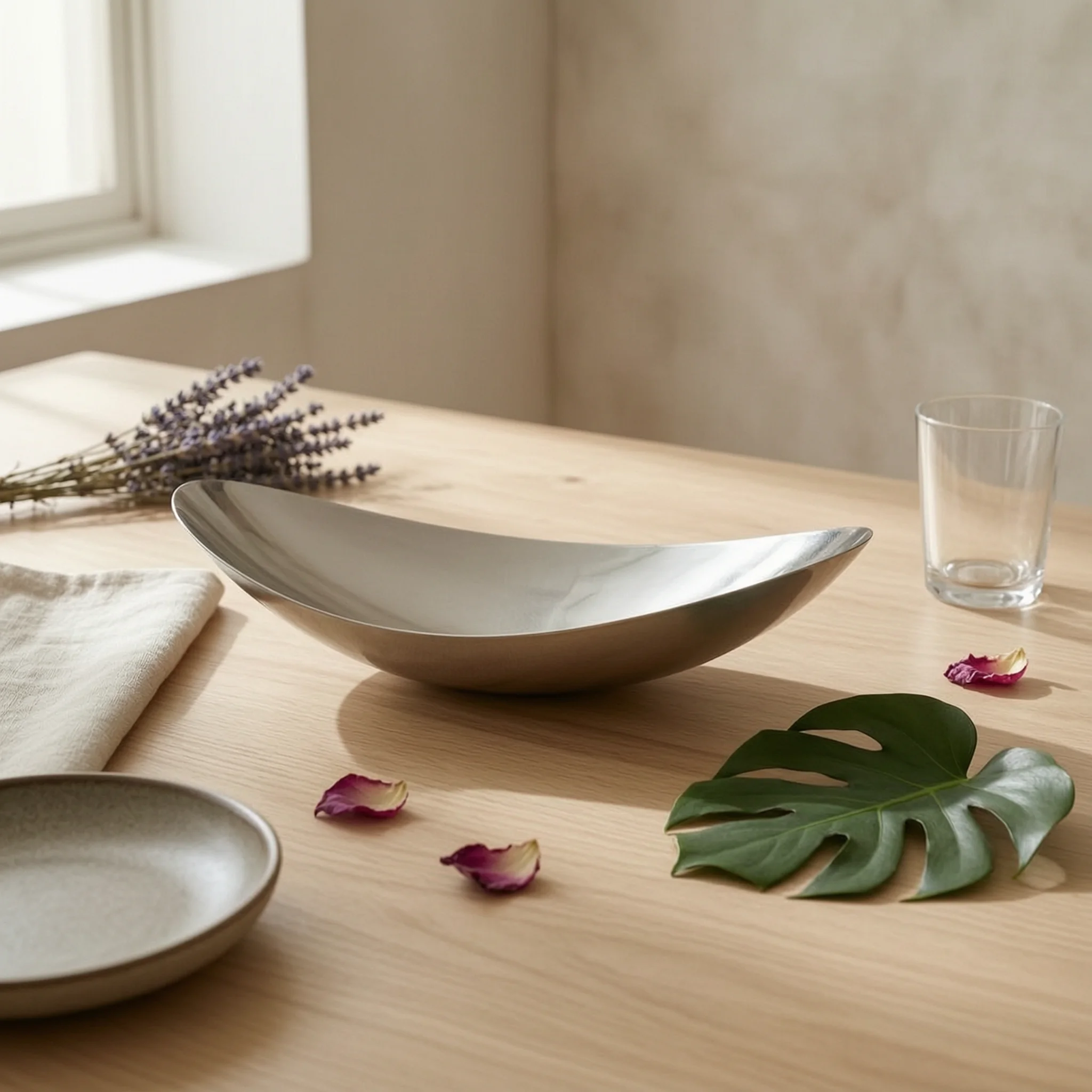 Stainless Steel Fruit Bowl Modern Boat-Shaped Bowl Serving Dish Minimalist Rust Resistant for Dining Table, Entryway Console