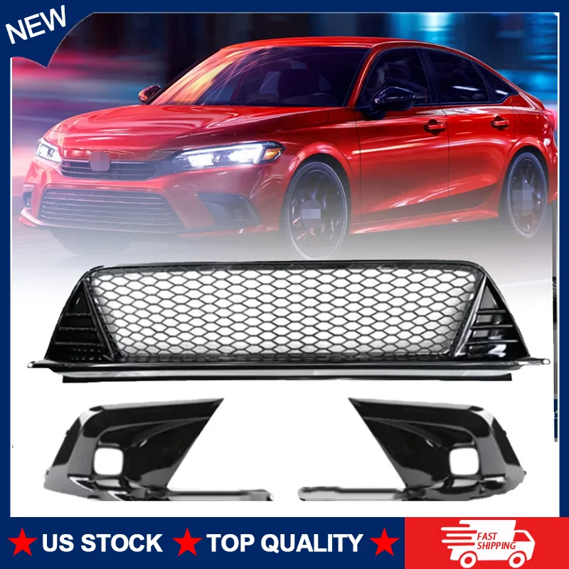

For Honda Civic 2022 2023 2024 Front Bumper Lower Grille And Fog Lamp Bezel Cover Trim Type-R Style Car Accessories