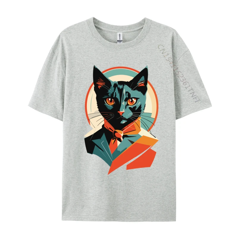 Abstract Modern Cat Design T-shirts 2024 Popular Man Men Tshirt Unique Printed On Tees Premium Cotton Sweatshirts