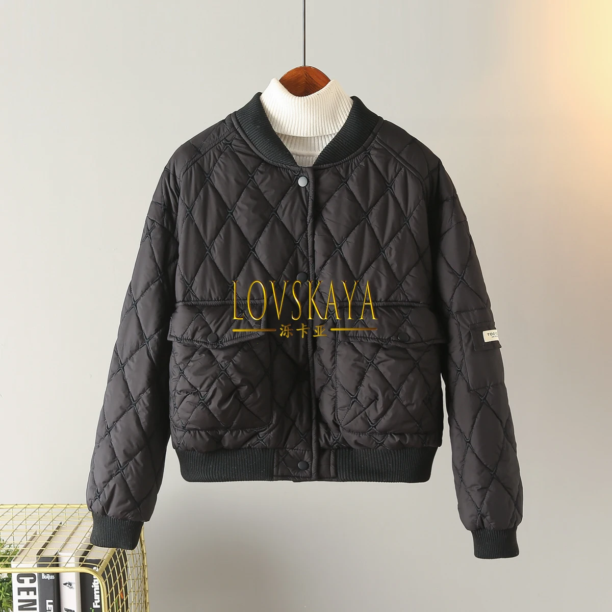 New Korean version loose and versatile diamond checkered cotton baseball jacket trendy short embroidered jacket for women