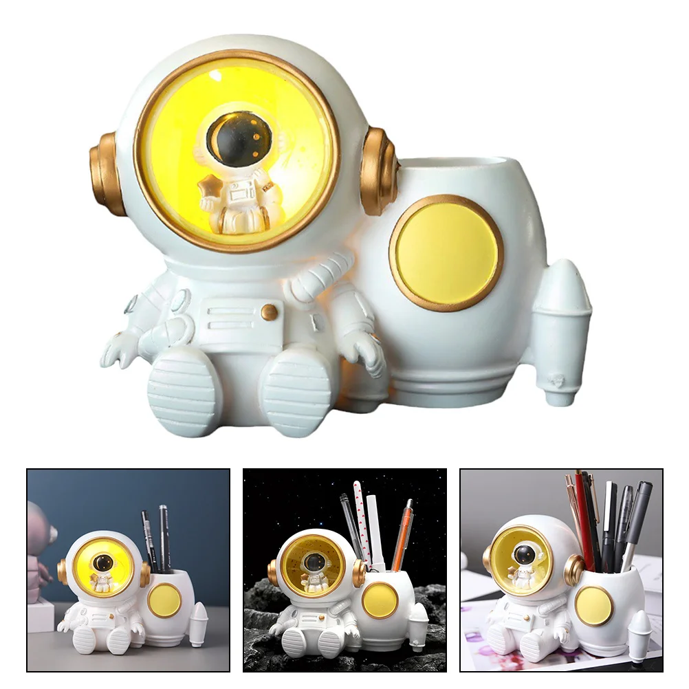 

Astronaut Pen Holder with LED Light Large Capacity Pencil Cup Holder for Desktop Organizer Stationery Pencil Holders