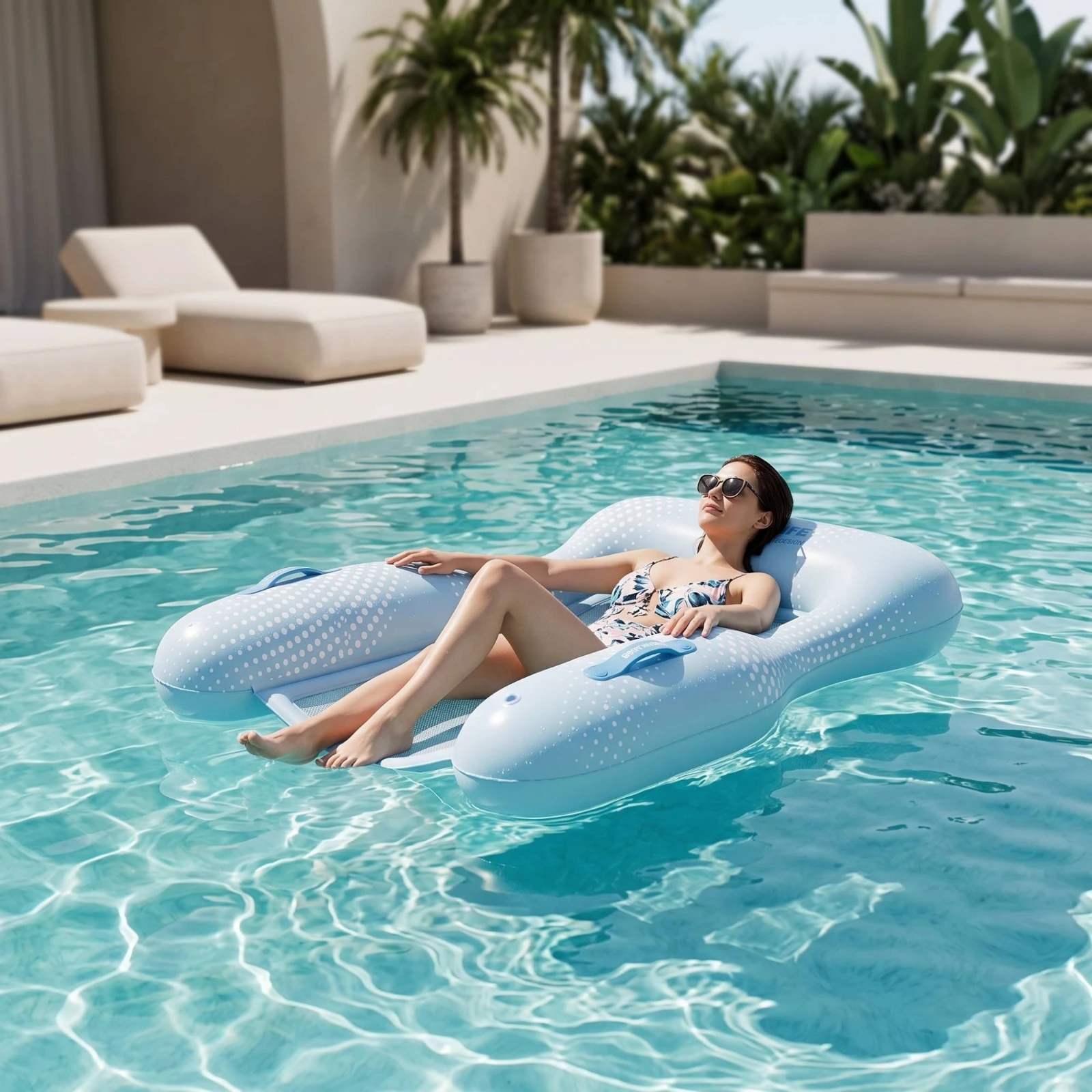Pool Buoyant Lounger with Mesh Center Comfortable Floating Chair with Mesh Center Pool Lounger with Headrest Foldable Water