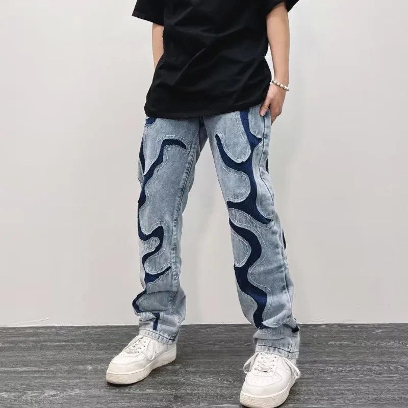 

2023 Japanese Streetwear Embroidery Men Jeans Pants Cargo Vintage Harajuku Men's Denim Trousers