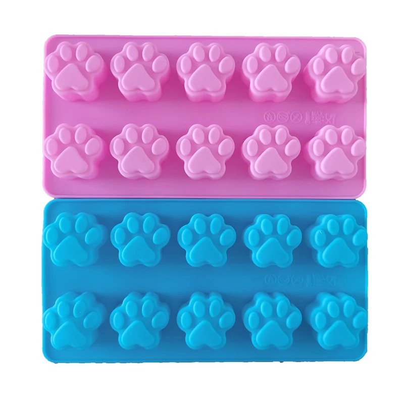 10 Cells Dog Cat Paw Silicone Cake Molds For Biscuit Jelly Baking Pan Ice Tray