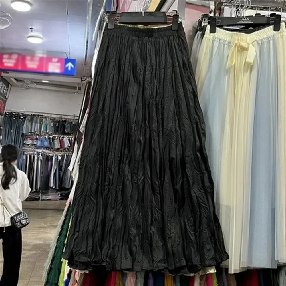 2024 Spring Summer Autumn Female Long Skirts Korean Style Fashion Skirts Women High Waist Irregular Girls A-line Pleated Skirts