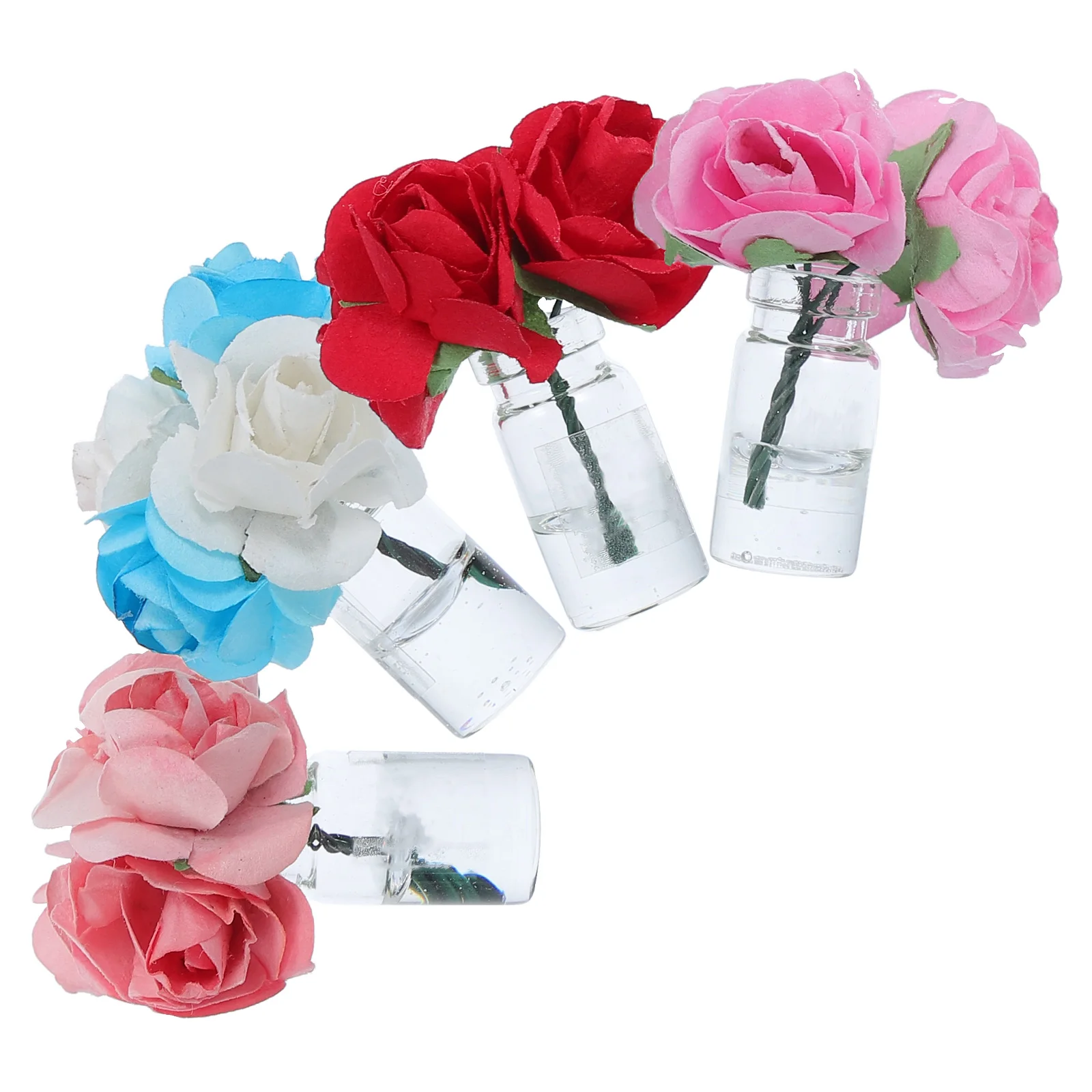 

4 Pcs House Vase Miniature Flower Artificial Roses Glass Dollhouse Cloth Accessory Pillar