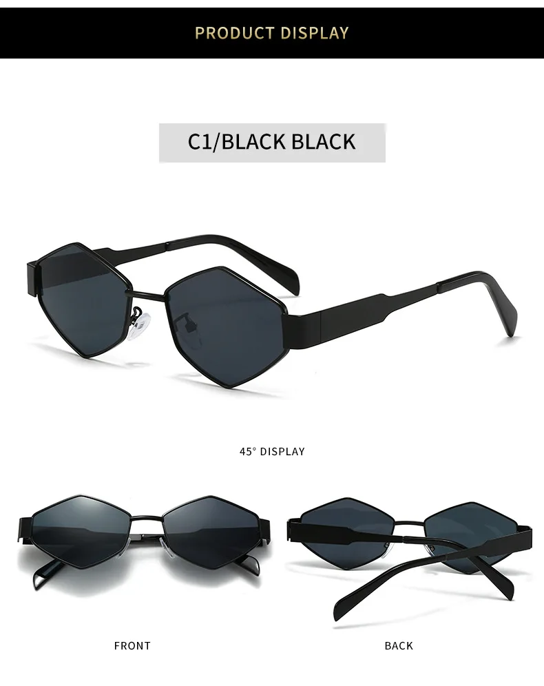 Polygonale Luxus Sonnenbrille Frauen Marke Mode Raute Sonnenbrille Frau 2024 Retro Vintage Metall Diamant Shades Brillen – Detail 9
