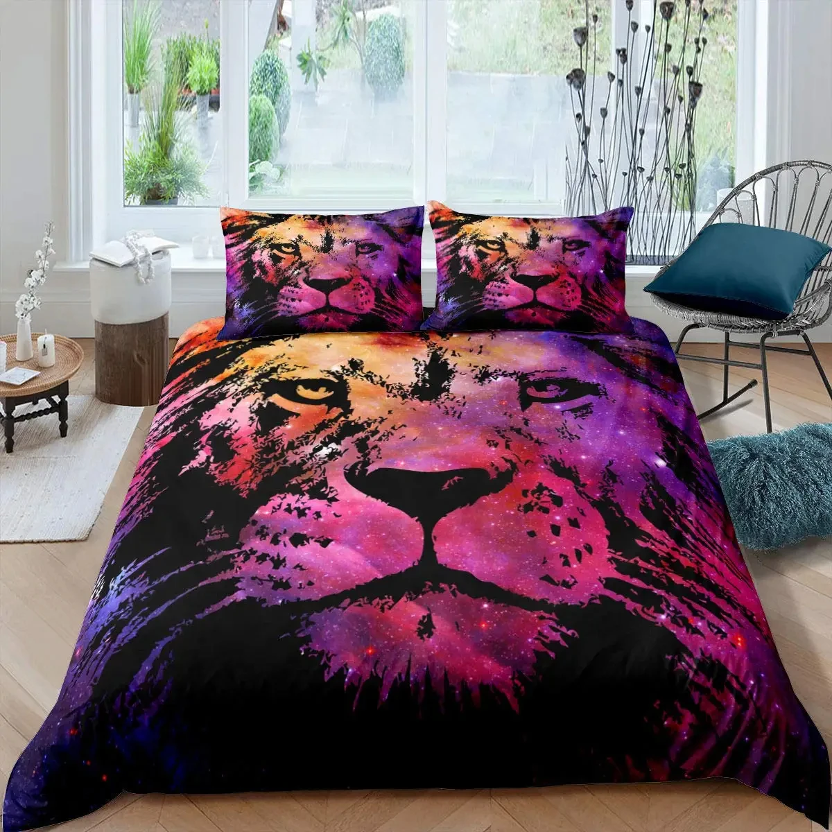 

Lion Duvet Cover Set Microfiber Couple Bedding Set for Boys Teens 3D Animal Print Comforter Cover African Wildlife Quilt Cover