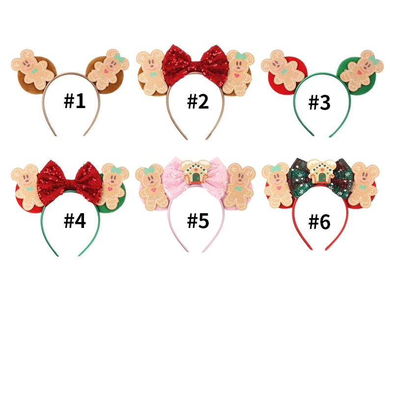 2024 Merry Christmas Mickey Minnie Mouse Ear Headband For Girl Hair Accessories For Women Candy Cane Hairband Kids Xmas Headwear