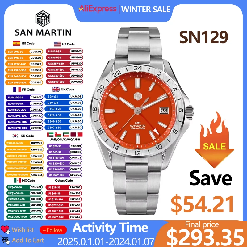 San Martin SN0129 39mm Men Watch NH34 GMT Automatic Mechanical Waterproof Watch Green Jade Stone Red Agate Rare Mineral Gemstone