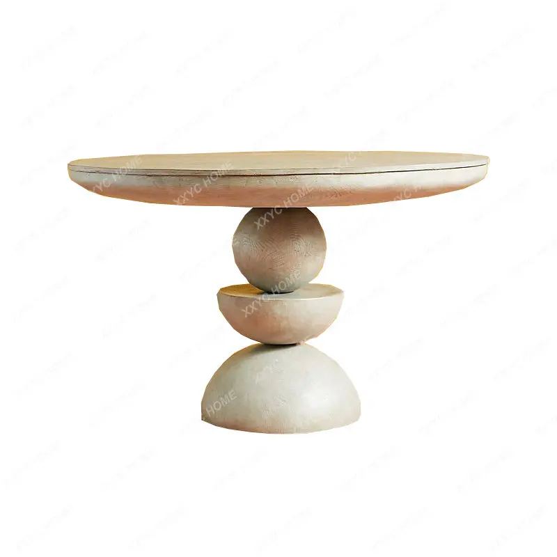 

Nordic American White as Old Solid Wood round Table European Simple Post-Modern Mild Luxury Retro Tea Table Dining Table