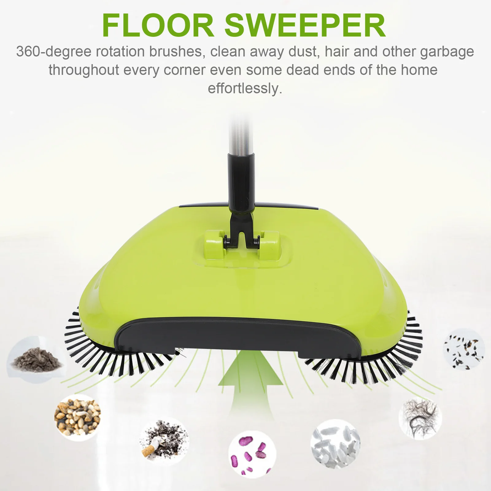 

3-in-1 Hand Push Floor Sweeper Broom Dustpan Brush Set Multi-functional Hardwood Tile Marble Concrete Cleaner Reusable for Kids
