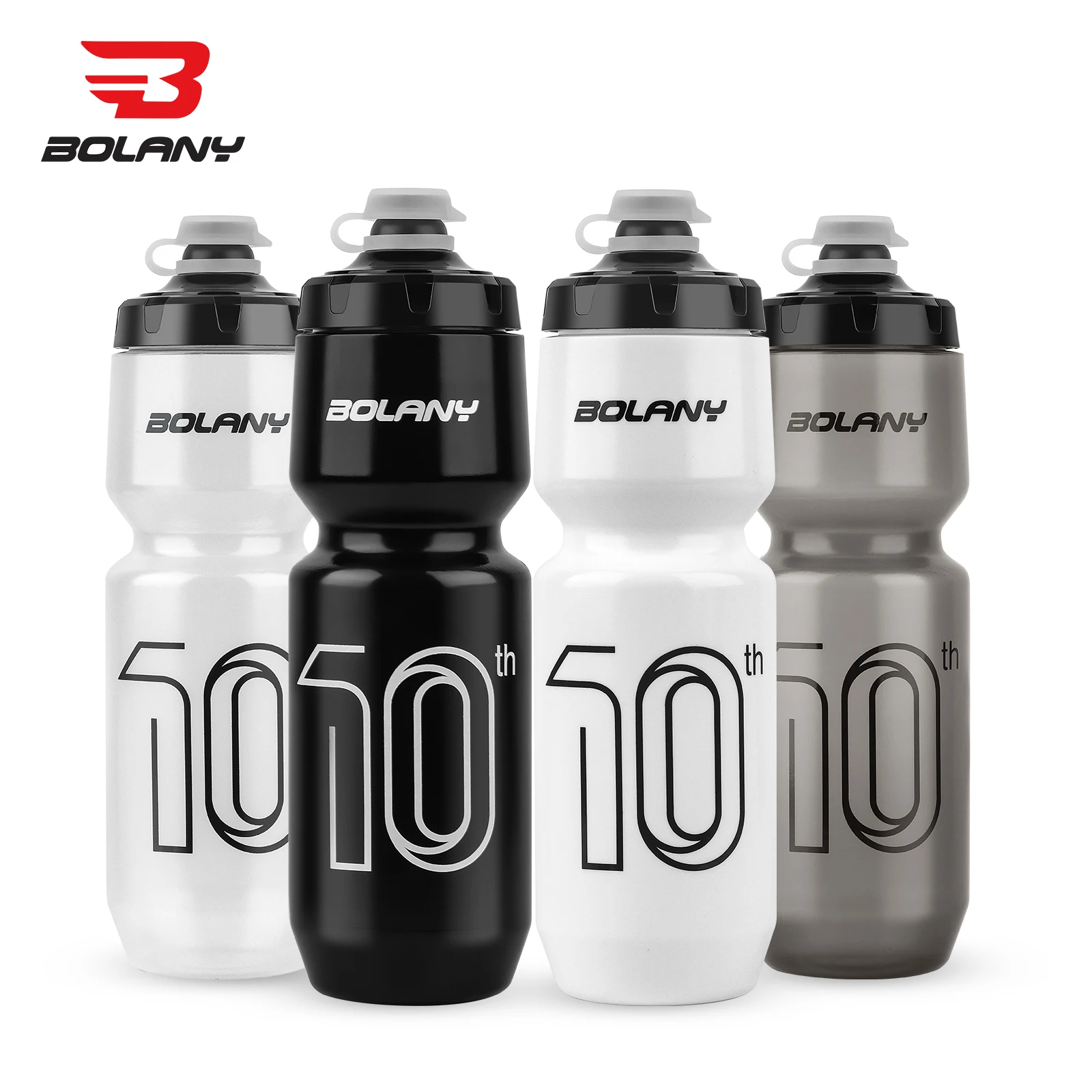 BOLANY 750ML botella deportiva 10. ° plástico transparente de goma con tapa botella portátil exprimir beber hervidor de ciclismo al aire libre