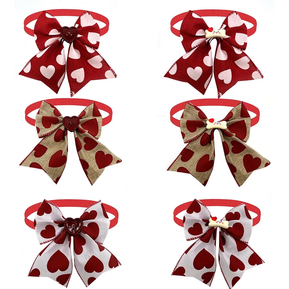 50pcs Valentine's Day Small Middle Dog Bow Tie Cute Button Heart Style Pet Dog Bowties Collar for Dogs Pets Grooming Accessories