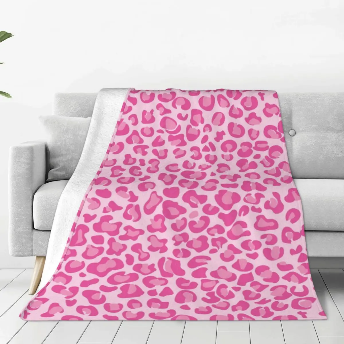 Pink Leopard Print Blanket Fleece Autumn/Winter Cheetah Animal Spot Multi-function Soft Throw Blanket for Bed Bedroom Quilt