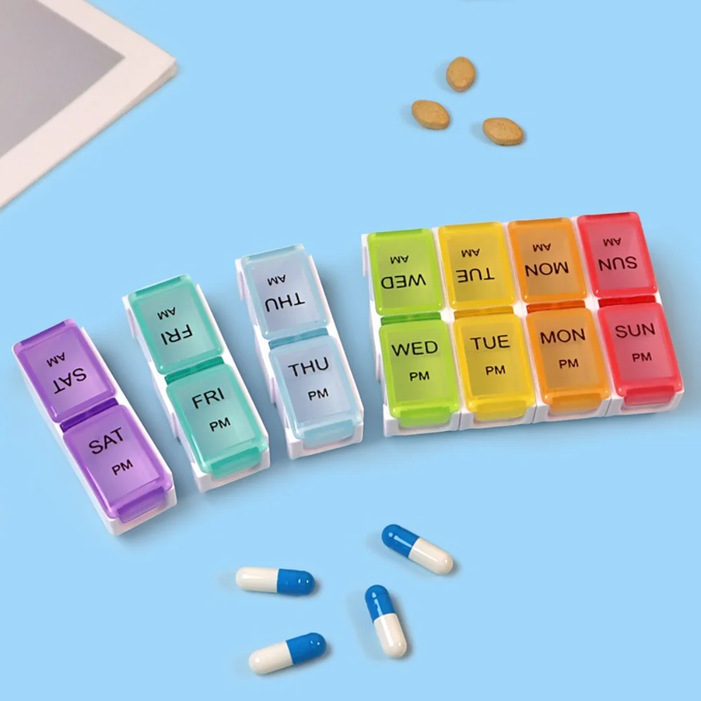 جديد السفر المحمولة انفصال أسبوعي منظم حبوب منع الحمل 2 مرات في اليوم صندوق 7 أيام الحاويات الطب لمكملات الفيتامينات #2