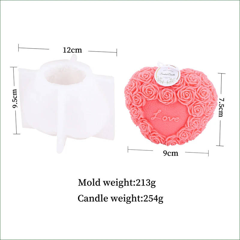 3D Valentine\'s Day Love Rose Bear Candle Silicone Mold DIY Silicone Woman Kissing Figurine Wedding Craft Gifts Deco