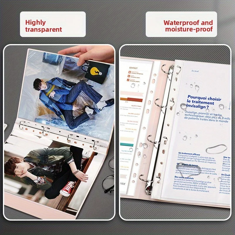 Busta per documenti da 100 pezzi, pellicola protettiva per pagine in plastica spessa 11,89 x 9,17 pollici e 11 fori, protezione A4