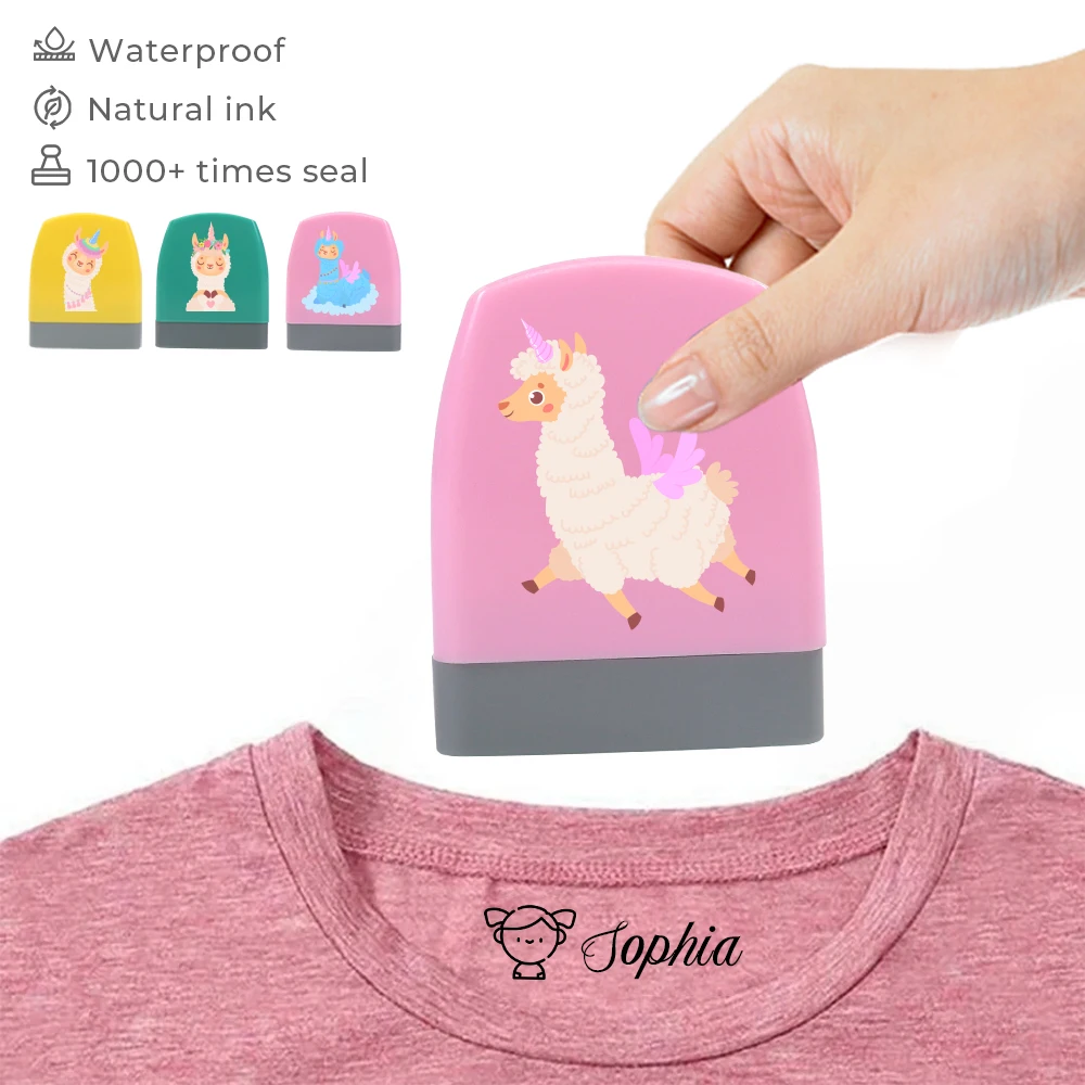 1 Stück personalisierter individueller Namensstempel, Alpaka-Muster, personalisierter Stempel für Studenten, individueller Schulname, wasserdicht