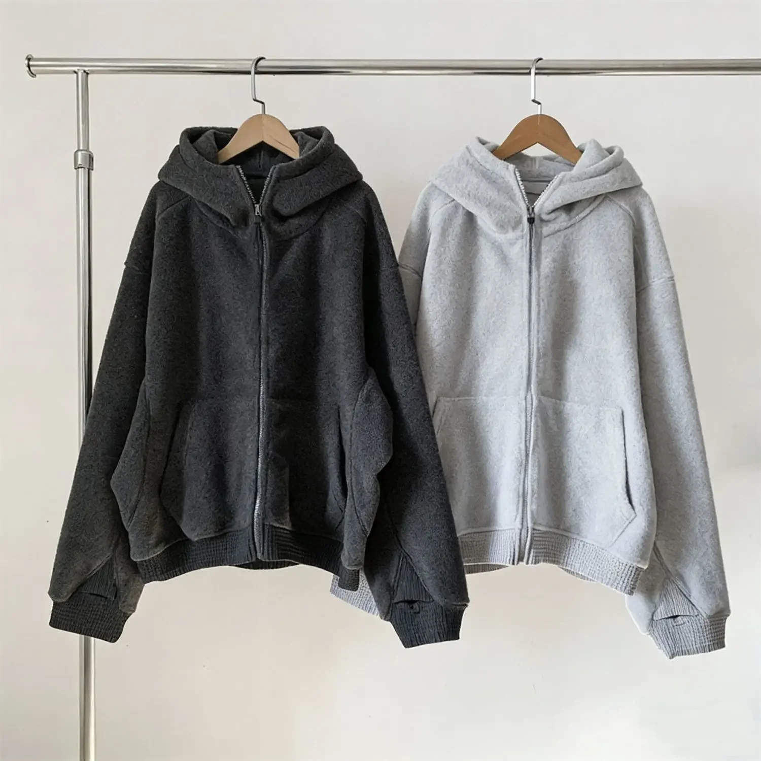 Thicken Functional Zipper Snowflake Velvet Jacket Hoodie Men Women High Quality Oversized Raglan Sleeve Pullovers Japan