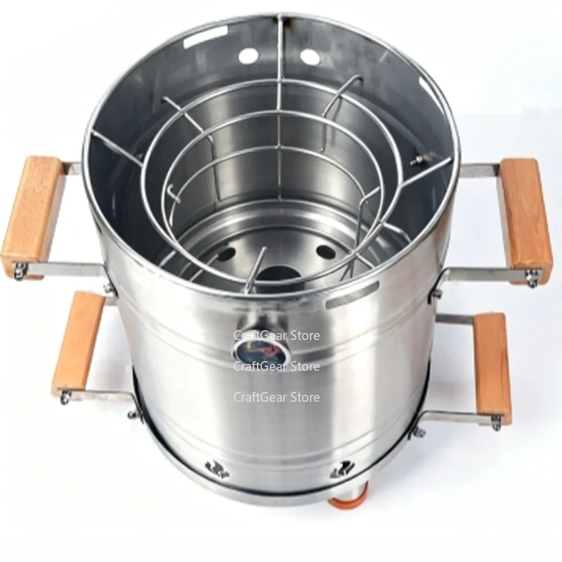 Heavy  Stainless Steel Vertical Smoke Stove Large Capacity Charcoal BBQ Barrel with 10 Rib Hooks, Model CSLECS11