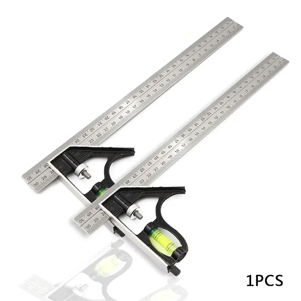 Adjustable 45/90 Degree Square Ruler 300MM, Combination Angle Tool with Bubble Level, Universal Measuring Gauge