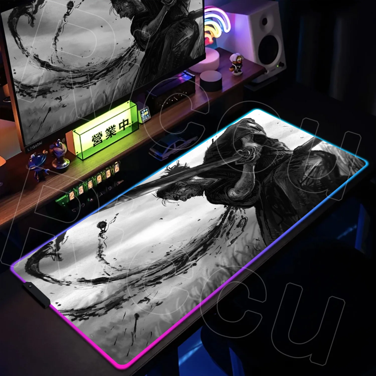 

RGB 400x900MM XXL Samurai Warrior black white drawing DIY MousePad Gamer Computer Table Mouse pad Company Gaming expand Desk Mat
