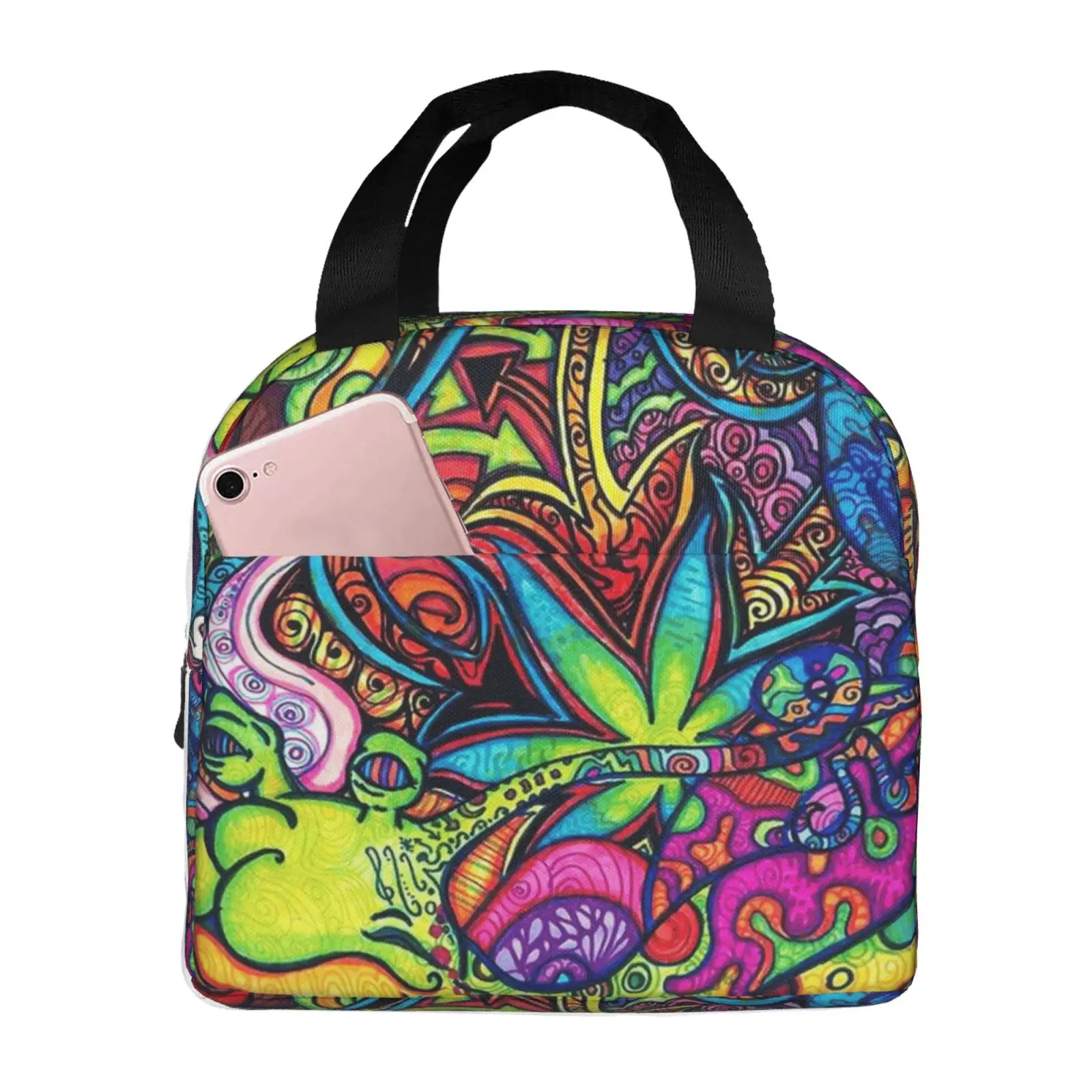 Psychedelic Trippy Rainbow Print Insulated Lunch Box Leak-proof Thermal Cooler Lunch Bag for Men Women Kids Work Trip Picnic