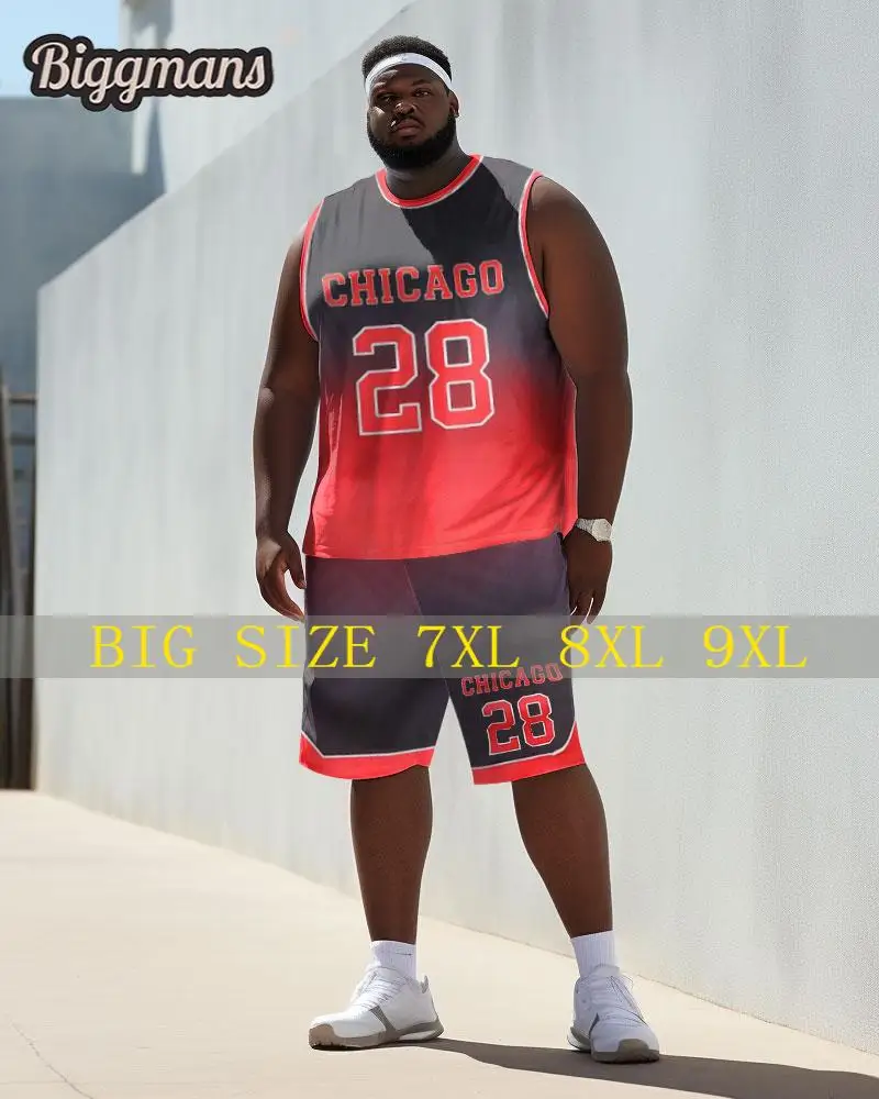 

Biggmans L-9Xl Vest Plus Size Two-Piece Set for Summer Sports Clothing Oversize Basketball Suit Block Print Shorts 7XL 8XL 9XL